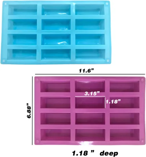 Miniatura 3 de Juego de 2 moldes rectangulares de silicona, 12 cavidades, para hacer barras de proteínas, barras energéticas, pan de caramelo, pan, muffins