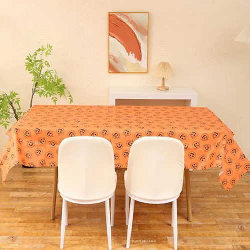 Miniatura 5 de Halloween Tablecloth - 2pcs 86x54in Disposable Paper Table Covers Spill-Proof Table Decorations, Cute Orange Pumpkin Rectangle Tablecloth for