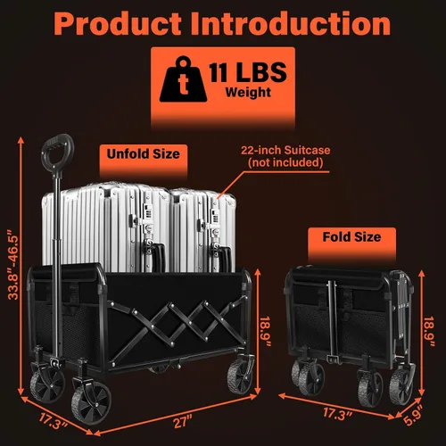 Miniatura 2 de Carritos con ruedas plegables colapsables: vagón de compras plegable de 360LBS portátil de alta resistencia para compras y camping - Vagón
