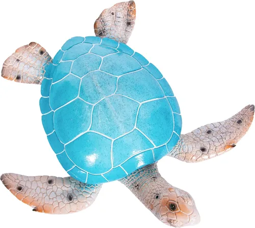 Miniatura 5 de Decoración de jardín de tortugas marinas, 15.75 pulgadas de largo, azul aguamarina y beige, decoración de pared o mesa para interiores y exteriores