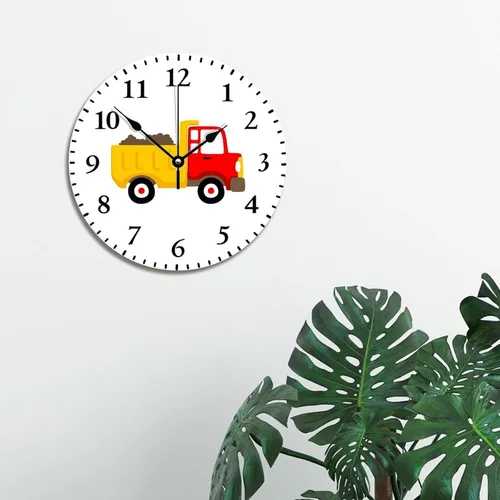 Miniatura 3 de Lindo reloj de pared de camión volquete para habitación de niños, cuarto de bebé, reloj de madera de 10 pulgadas, silencioso, sin tictac, funciona