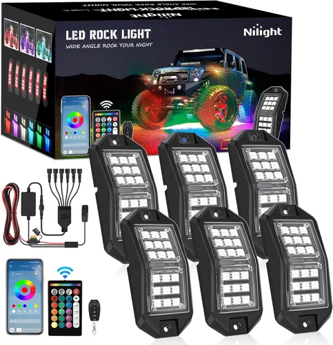 Miniatura 11 de Nilight 2 luces LED RGB de 3 pies con base de resorte y 4 luces de rock, control remoto de aplicación con patrones de persecución de bricolaje