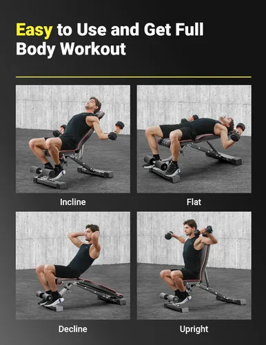 Miniatura 6 de YOLEO Adjustable Weight Bench for Home Gym, ASTM-Certified 827LBS, 98% Pre-Assembled, Foldable Gym Bench with 84 Positions Incline Decline Flat
