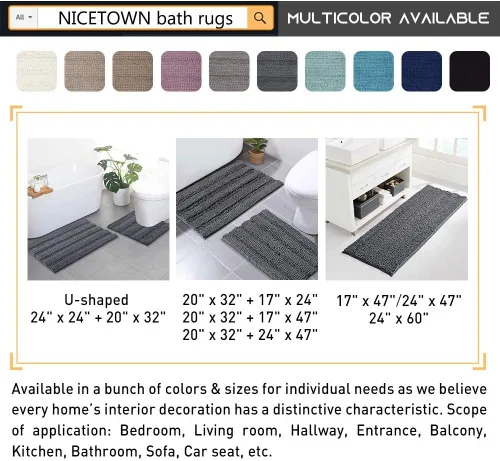 Miniatura 7 de NICETOWN Tapete negro para baño, antideslizante, suave, absorbente de agua, tapete de bajo perfil para entrada, tapete para vestíbulo, puerta