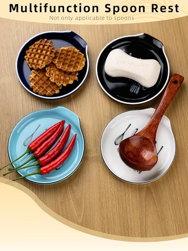 Miniatura 7 de GDCZ - Soporte de cuchara de cerámica de 5 pulgadas para encimera de cocina y estufa (negro, 1) 5 Inch Round Spoon Rest, Grooved Slot, Keeps