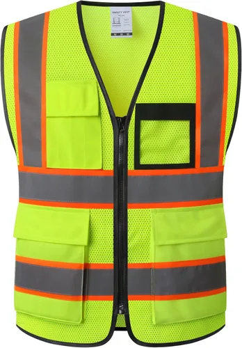 Miniatura 11 de Chaleco de seguridad reflectante para hombres y mujeres, chaleco de construcción que cumple con el estándar ANSI/ISEA H-amarillo Negro
