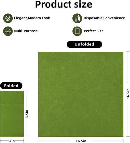 Miniatura 6 de KAMMAK Servilletas Desechables Verde Matcha con Bolsillo Tipo Tela Servilletas de Papel para Cena Paquete de 100 Plegadas Servilleta de Recepción
