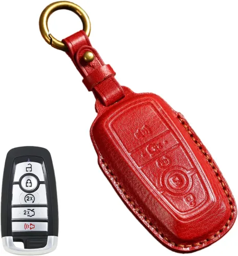 Miniatura 13 de Funda de cuero para llave de auto para Ford F-150 Mustang, llave inteligente con mando a distancia, funda de 5 botones, color negro