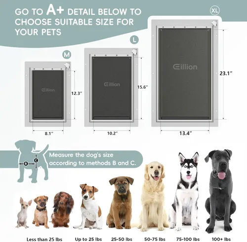 Miniatura 6 de Puerta grande para perro para puerta exterior, puerta de perro para puerta, puerta de perro con marco de aluminio, 3 solapas, panel de cierre