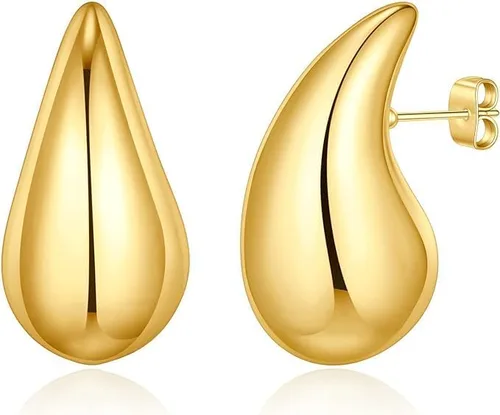 Miniatura 6 de ANOMKR Aretes con capucha de oro para mujer, aretes ligeros de gota de agua con capucha abierta, aretes chapados en oro de baja alergia, joyería