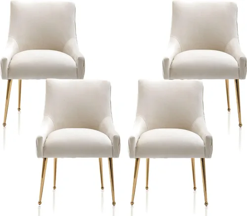 Miniatura 28 de Juego de 2 sillas de comedor, modernas sillas tapizadas para cocina, comedor con patas doradas, sillas de tela de terciopelo copetudo para sala