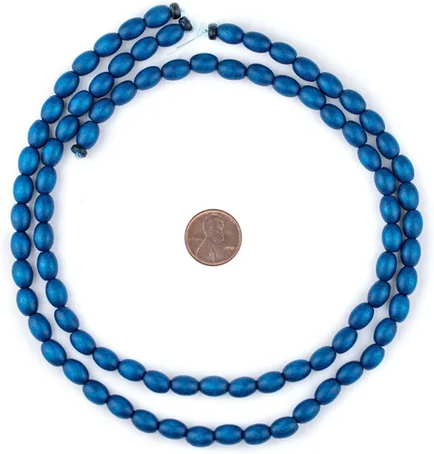 Miniatura 2 de The Bead Chest Cuentas ovaladas de madera natural azul azul (0.354x0.236 in): hilo de cuentas de madera ecológico orgánico para joyería
