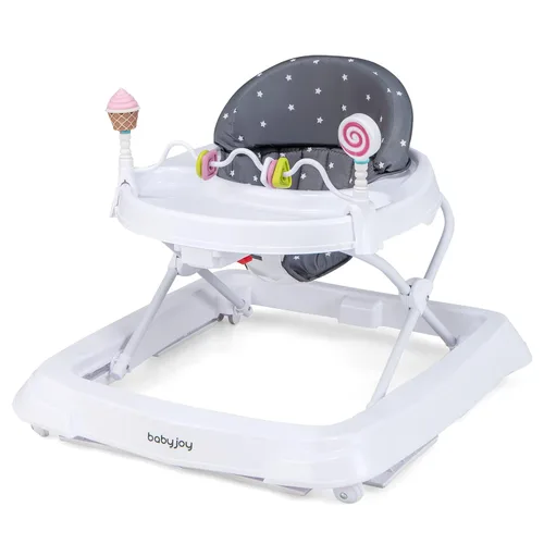 BABY JOY Andador de bebé, caminante plegable de actividad con altura ajustable, bandeja grande y juguetes extraíbles, andador de bebé con ruedas