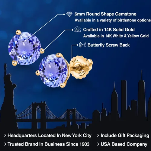 Miniatura 144 de Gem Stone King Aretes de Martini de oro amarillo de 14 quilates Aretes de tuerca de 3 puntas para mujeres y hombres Redondos de 0.236 pulgadas