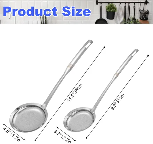 Miniatura 2 de Colador de malla fina de acero inoxidable, juego de 4 tamices de malla fina para cocina de cocina, colador de alimentos de mango largo