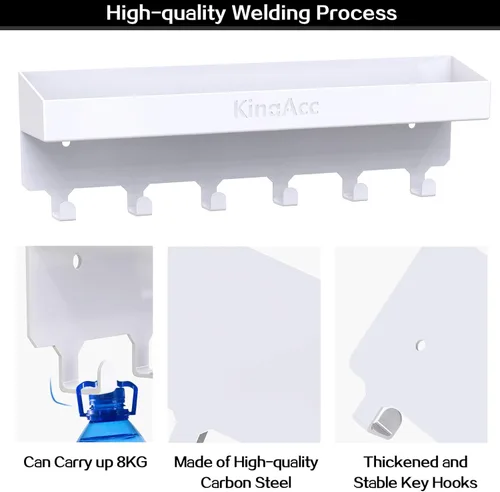 Miniatura 3 de KingAcc Soporte para llaves para decoración de pared, organizador de llaves y correos montado en la pared, soporte adhesivo para llaves con bandeja