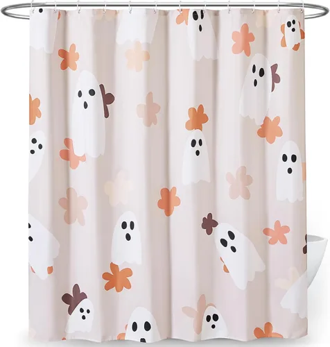 Miniatura 8 de Juego de cortina de ducha de baño con fantasmas florales con ganchos, cortinas de ducha de tela resistente de 180 GSM, 72 x 72 pulgadas, bonita