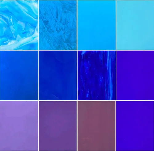 ILLUCKAI 12 hojas de vidrieras fusibles COE 96, suministros de vidrio fundido de 4 x 6 pulgadas, selección azul y morado, suministros de fusión de