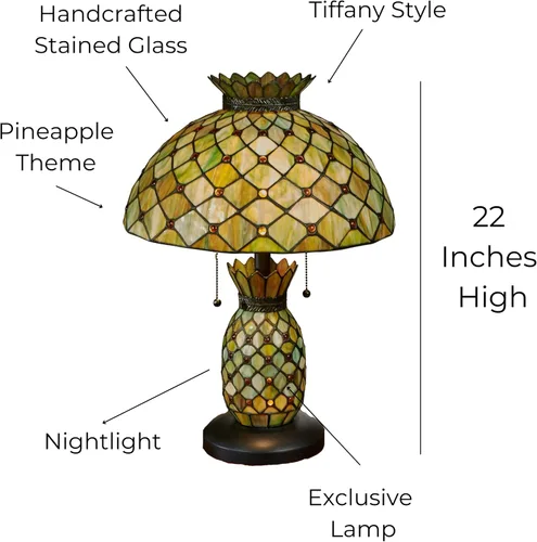 Miniatura 4 de Touch of Class Piala - Lámpara de mesa de piña verde, vitrales hechos a mano, decoración temática tropical, lámparas de playa para dormitorio