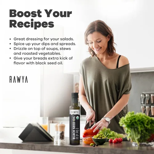 Miniatura 4 de RAWYA Aceite de semilla negra – Nigella sativa orgánica prensada en frío – Origen turco – USDA Orgánico – Suplemento natural – Aceite de semilla