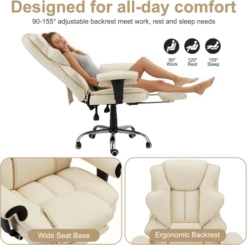 Miniatura 6 de Silla de oficina de masaje climatizada con reposapiés retráctil, silla de oficina de masaje de vibración de 6 puntos con control remoto y Beige