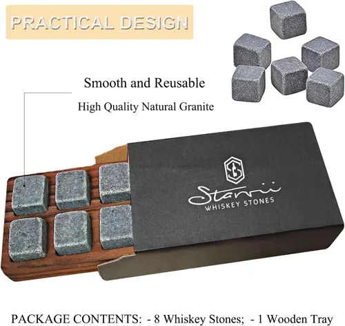 Miniatura 3 de Juego de 8 piedras de whisky con caja de regalo de madera para los amantes del whisky, gran regalo de whisky para hombres, papá, marido, amigo