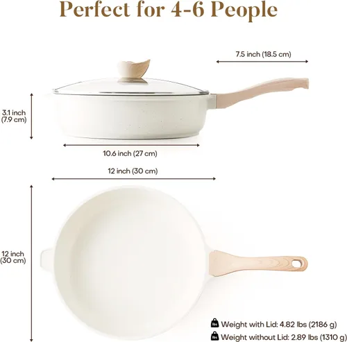 Miniatura 6 de Kordisen Sartén profunda de cerámica antiadherente, sartén grande no tóxica de 12 pulgadas con tapa, olla jumbo saludable de 5 cuartos de galón
