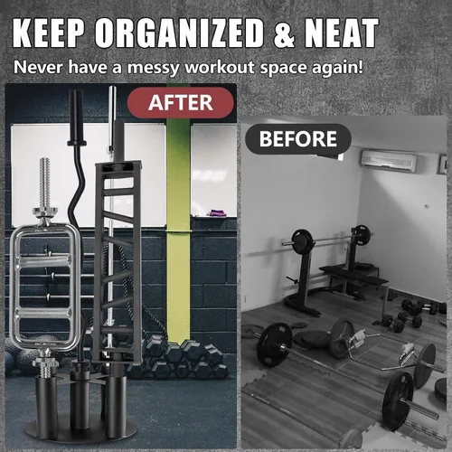 Miniatura 4 de Soporte para barra de almacenamiento, soporte vertical resistente para el hogar y gimnasio comercial, se adapta a barras olímpicas de 2 pulgadas