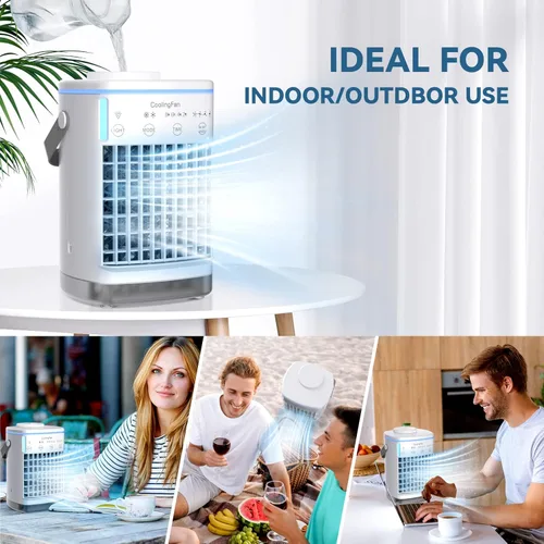 Miniatura 7 de Aire acondicionado portátil, enfriador de aire evaporativo personal con 4 velocidades de viento y luz LED, relleno superior de 23.7 fl oz, mini aire