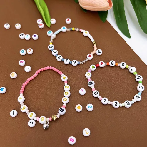 Miniatura 3 de MIIIM 1200 piezas cuentas de números para pulseras, cuentas de números redondas de 4x7mm 0-9 para dígitos de teléfono, llaveros, collares