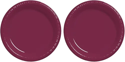 Miniatura 2 de Creative Converting Platos redondos de plástico rojo burdeos, suministros para fiestas, 7 pulgadas