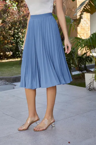 Miniatura 126 de GRACE KARIN - Falda plisada de gasa para mujer, con cintura alta y elástica, vuelo, corte acampanado y longitud por debajo de la rodilla