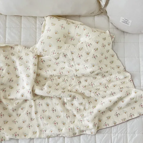 Manta de muselina de algodón para bebé (47 x 51 pulgadas) + funda de almohada para niños pequeños (14 x 20 pulgadas), juego de ropa de cama con