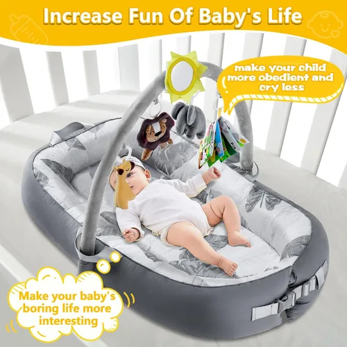 Miniatura 5 de Tumbona Portátil para Bebé Para Viajes, Transpirable y Cómoda 100% Algodón Tumbona para Bebé, Nido de Bebé de 0 a 24 meses Lavable a Máquina Tumbona