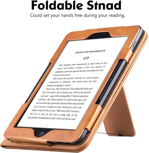 Miniatura 4 de Funda para Nook GlowLight 4 Plus de 7.8 pulgadas (2023) Soporte plegable integrado y correa de mano Estilo libro Funda de piel sintética Marrón