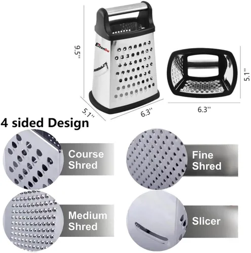 Miniatura 2 de Rallador multifuncional de acero inoxidable con asa, cortador grande de 4 lados para jengibre, ajo, pepinos, zanahorias, queso, papa, apto para Negro