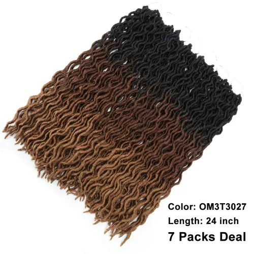 Miniatura 7 de Eliza Locs Gitanos Ondulados de 24 Pulgadas Cabello de Ganchillo Ombré 7 Paquetes Locs de Diosa Locs Falsos Cabello de Ganchillo Raíces Africanas