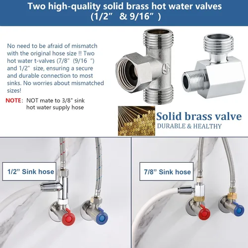 Miniatura 6 de SonTiy Kit de válvula mezcladora de bidé caliente y frío, válvula adaptador en T de bidé cálido de 4 vías de latón mejorado para rociador de inodoro
