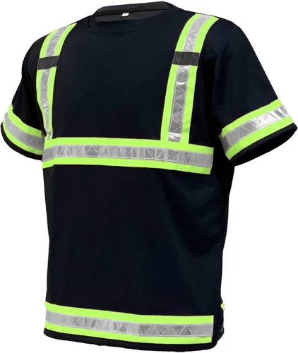 Camisas reflectantes de seguridad para hombres – Camisetas de manga corta de alta visibilidad ANSI Clase 3 engranaje con cinta reflectante Azul