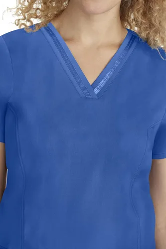 Miniatura 5 de healing hands Ropa quirúrgica superior de 3 bolsillos con cuello en V 2278 Jasmin para mujer, camiseta médica de etiqueta morada para mujer