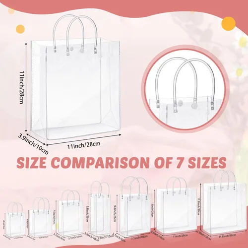 Miniatura 3 de LEIFIDE 50 bolsas de regalo de plástico transparente con asas PVC reutilizables, bolsas de lona transparentes para golosinas, cumpleaños, fiesta