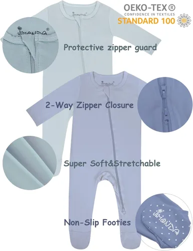 Miniatura 2 de Jimonda Pijama de bambú, pies de una pieza unisex para bebé, cierre de cremallera de 2 vías..