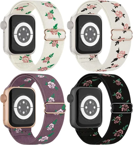 Miniatura 16 de Paquete de 4 correas elásticas Solo Loop compatibles con Apple Watch de 1.496 pulgadas, 1.575 pulgadas, 1.614 pulgadas, 1.654 pulgadas, 1.732