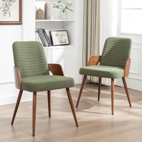 Miniatura 11 de Sillas de comedor, sillas de cocina modernas de mediados de siglo, sillas decorativas tapizadas de tela beige, patas de metal, sillas de escritorio