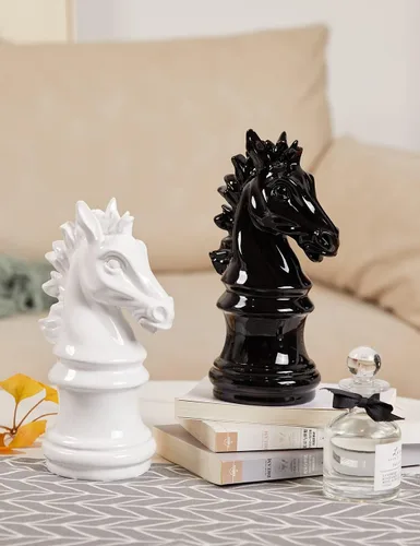 Miniatura 8 de Estatua de caballero de ajedrez moderna, escultura de regalo, decoración del hogar, arte para dormitorio, comedor, sala de estar, poliresina, negro