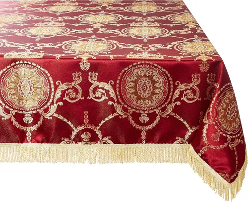 Violet Linen Prestige - Mantel con diseño de damasco, 60 x 102 in, color burdeos. Borgoña