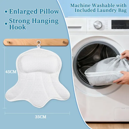 Miniatura 5 de AmazeFan Almohada de baño de lujo, almohada ergonómica para bañera y spa con tecnología de malla de aire 4D y 6 ventosas, ayuda a apoyar la cabeza