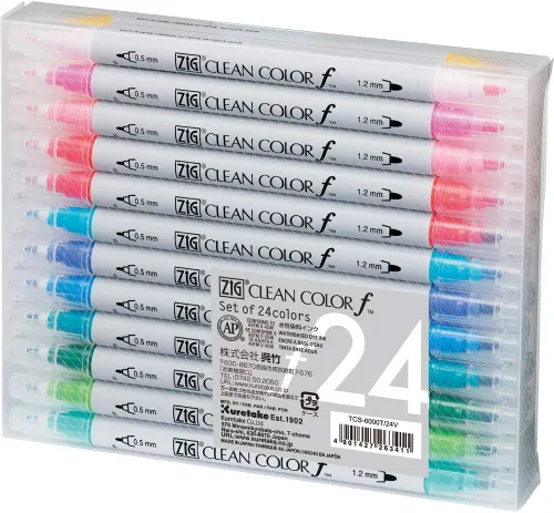 Kuretake ZIG CLEAN COLOR f, 0.020 in y 0.047 in, certificado AP, sin olor, libre de xileno, apto para papel oscuro, perfecto para ilustrar, dibujar,