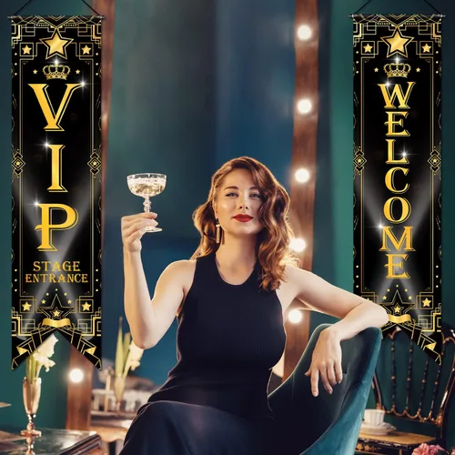 Miniatura 5 de Blulu - Decoraciones de fiesta VIP de los años 20, cartel de noche de cine VIP, cartel de porche para cine y ahora mostrando colgante, suministros