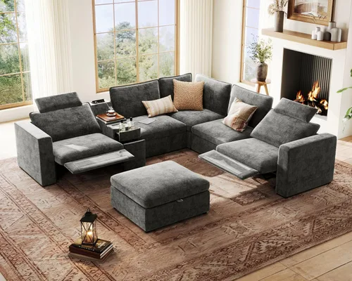 Miniatura 22 de Sofá reclinable eléctrico de 102.8 pulgadas con reposacabezas, sofá reclinable modular Cloud de gran tamaño con mesa, cajón de almacenamiento, Blanco